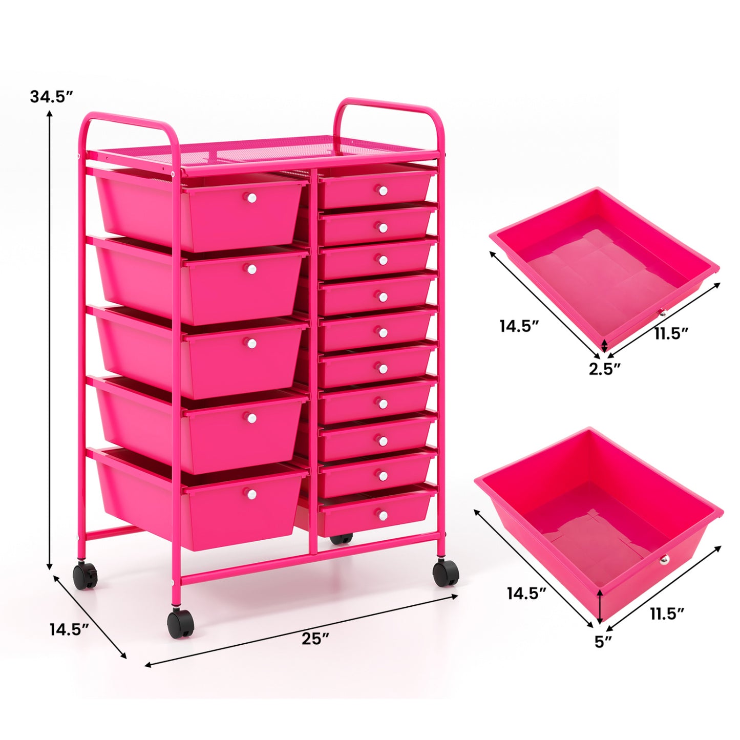 15-Drawer Rolling Organizer Cart, Pink File Cabinets at Gallery Canada