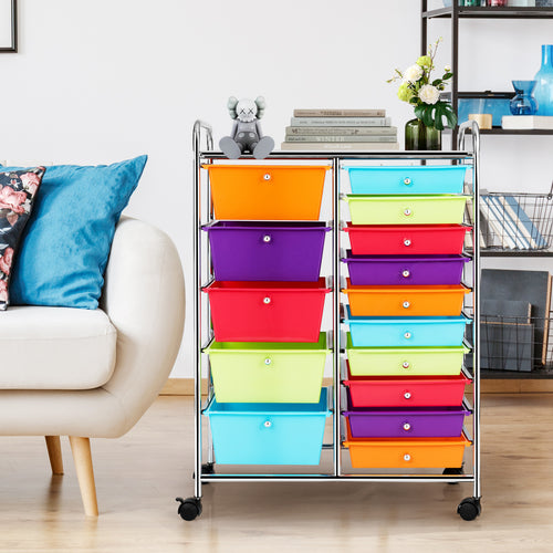 15-Drawer Rolling Organizer Cart, Multicolor