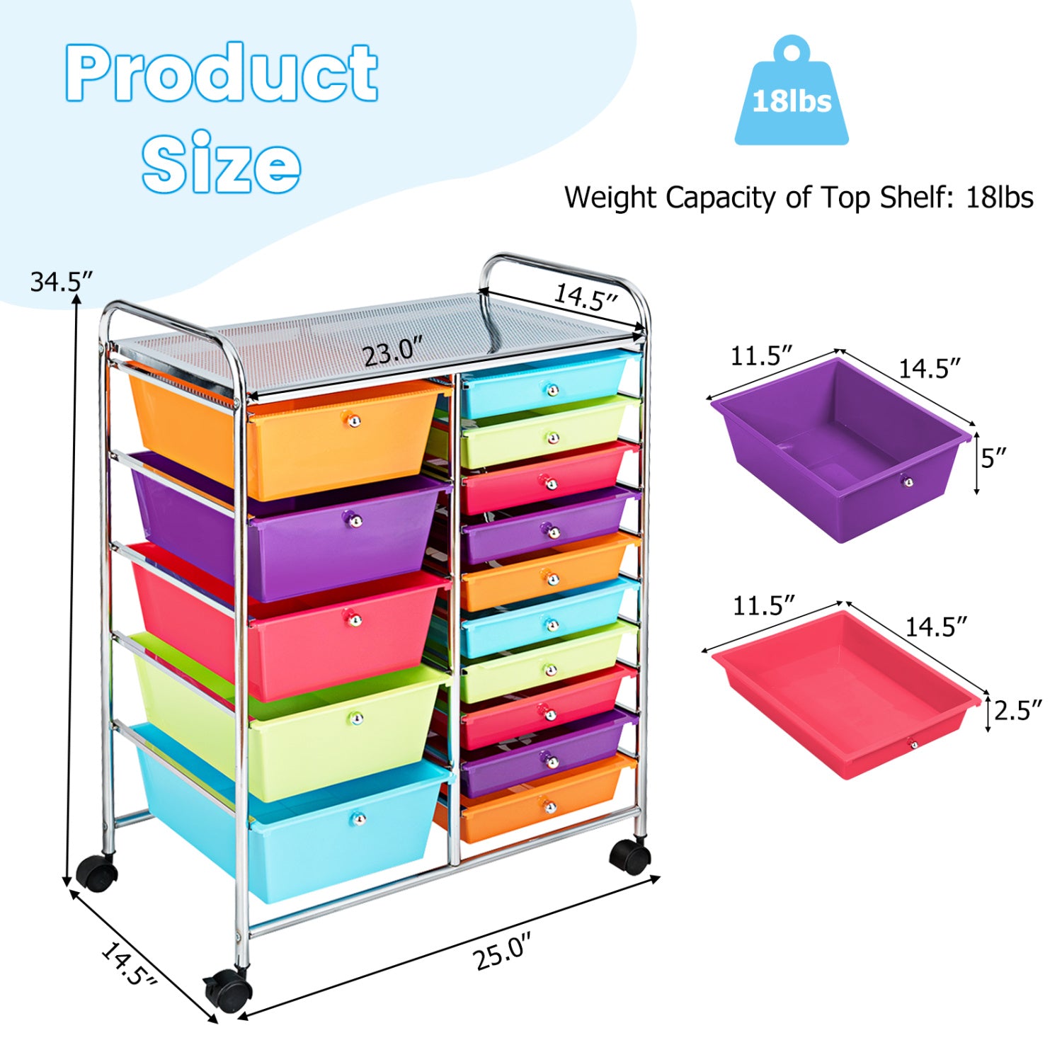 15-Drawer Rolling Organizer Cart, Multicolor File Cabinets at Gallery Canada