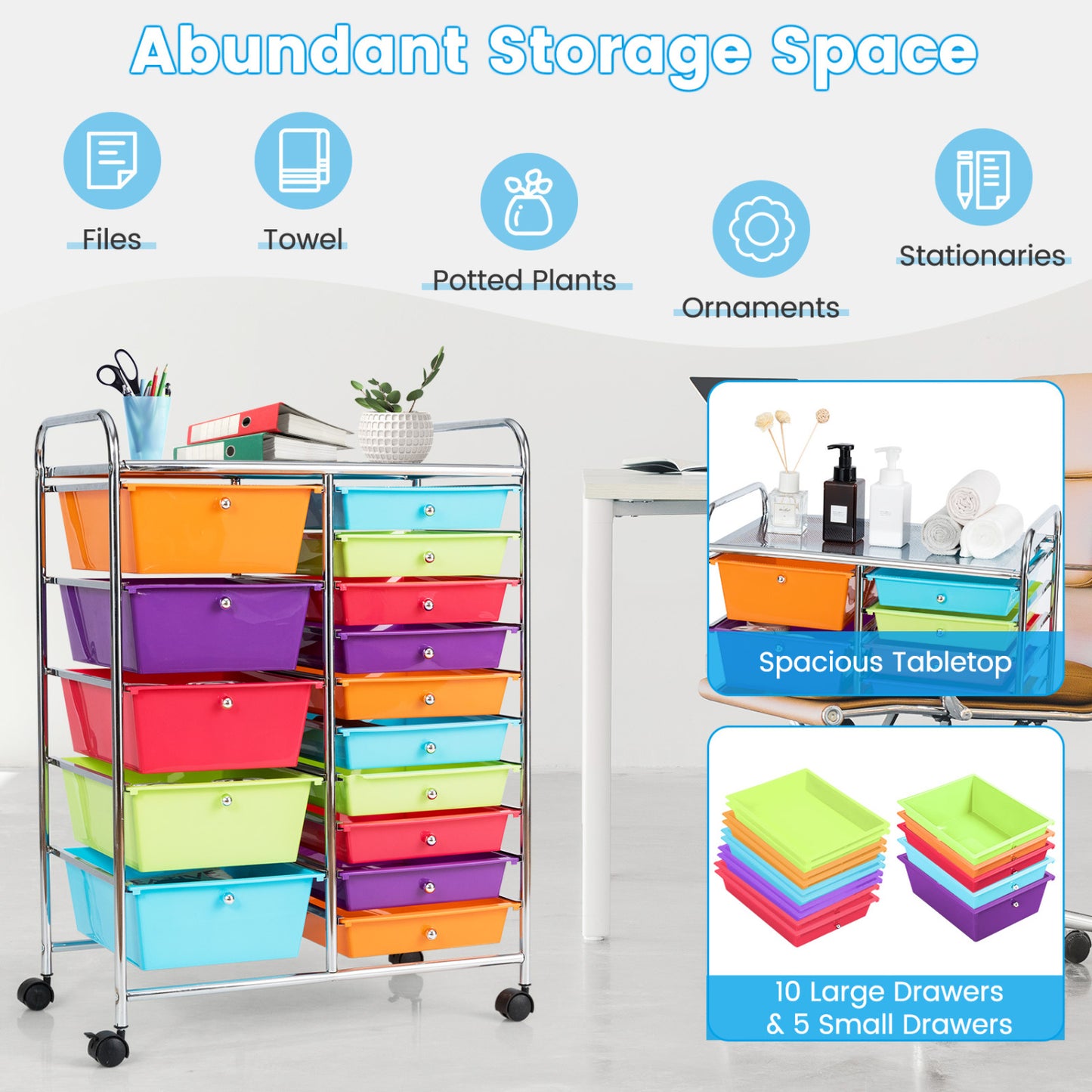15-Drawer Rolling Organizer Cart, Multicolor File Cabinets at Gallery Canada