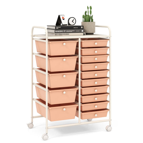 15-Drawer Rolling Organizer Cart, Multi-Use Storage, Peach