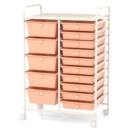 Chariot organisateur roulant à 15 tiroirs, rangement multi-usage, couleur pêche