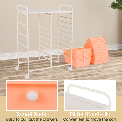 Chariot organisateur roulant à 15 tiroirs, rangement multi-usage, couleur pêche