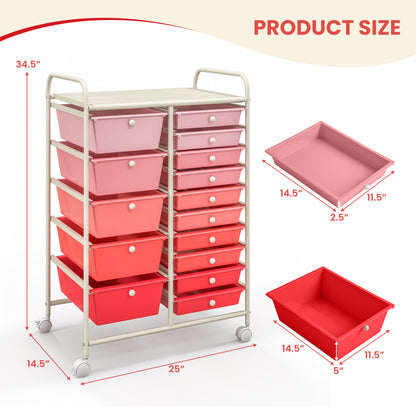 15-Drawer Rolling Organizer Cart, Multi-Use Storage, Gradient, Pink File Cabinets at Gallery Canada