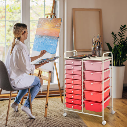 15-Drawer Rolling Organizer Cart, Multi-Use Storage, Gradient, Pink File Cabinets at Gallery Canada