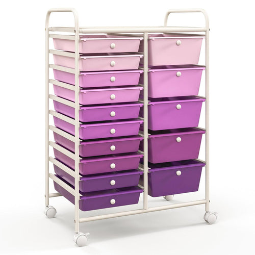15-Drawer Rolling Organizer Cart, Purple