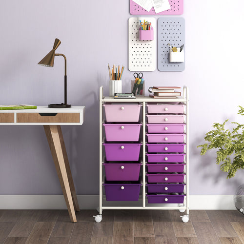 15-Drawer Rolling Organizer Cart, Purple