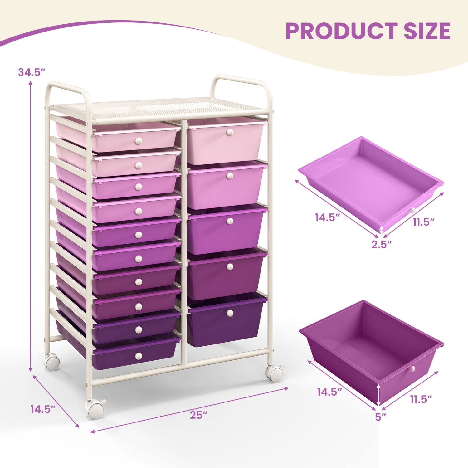 15-Drawer Rolling Organizer Cart, Purple File Cabinets at Gallery Canada