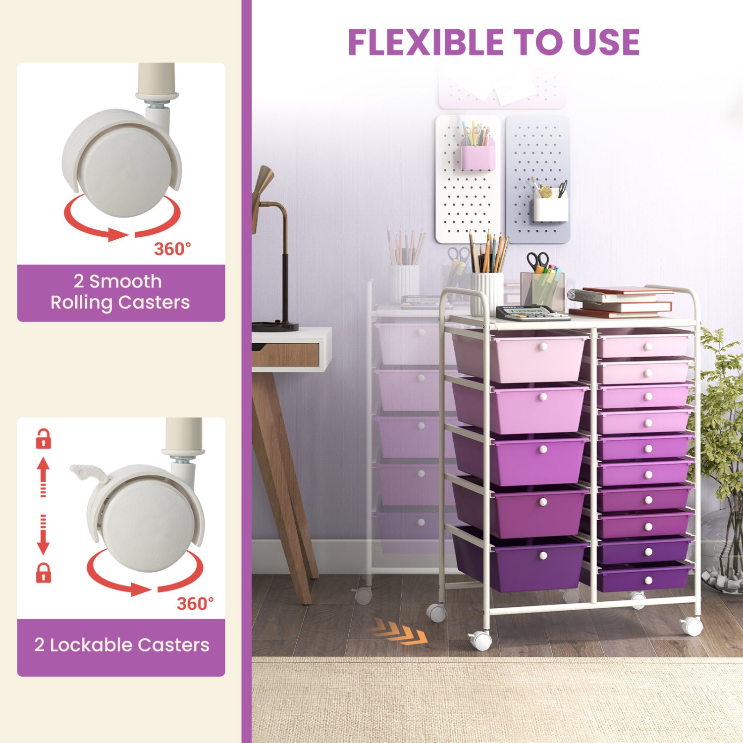 15-Drawer Rolling Organizer Cart, Purple File Cabinets at Gallery Canada