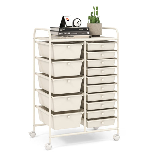 15-Drawer Rolling Organizer Cart, White