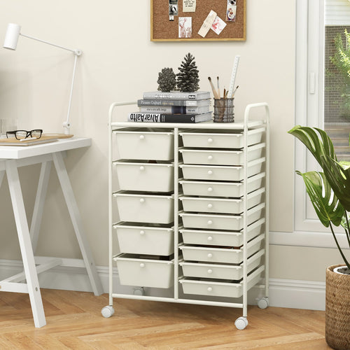 15-Drawer Rolling Organizer Cart, White