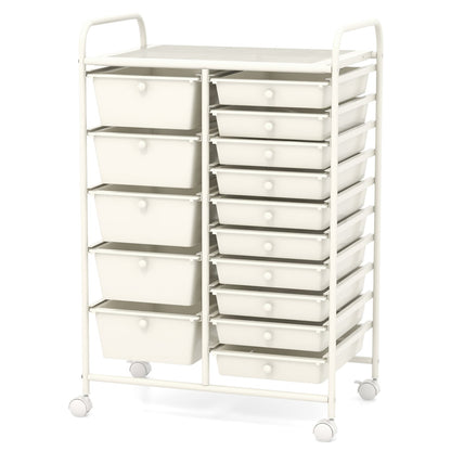 Chariot organisateur roulant à 15 tiroirs, blanc
