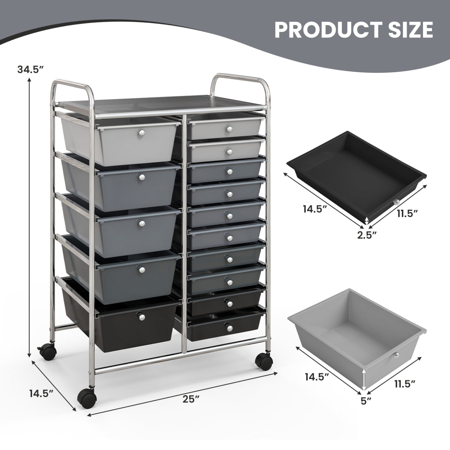 15-Drawer Rolling Organizer Cart, Gradient, Gray File Cabinets at Gallery Canada