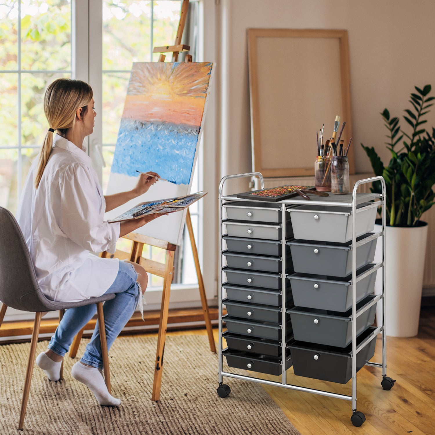 15-Drawer Rolling Organizer Cart, Gradient, Gray File Cabinets at Gallery Canada