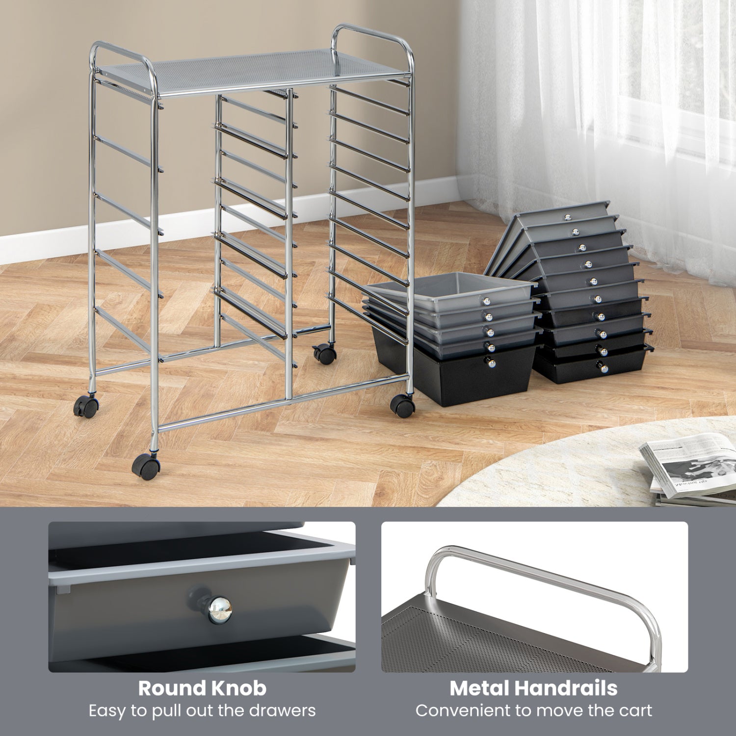 15-Drawer Rolling Organizer Cart, Gradient, Gray File Cabinets at Gallery Canada