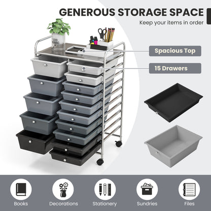 15-Drawer Rolling Organizer Cart, Gradient, Gray File Cabinets at Gallery Canada