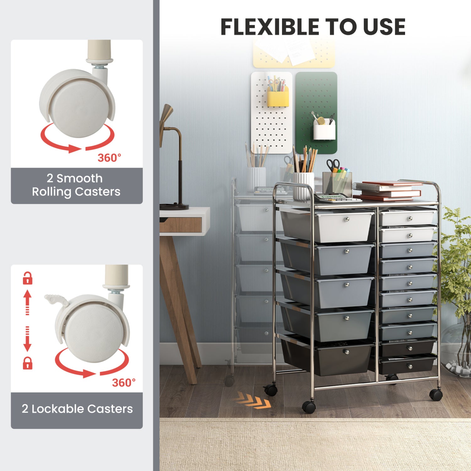 15-Drawer Rolling Organizer Cart, Gradient, Gray File Cabinets at Gallery Canada