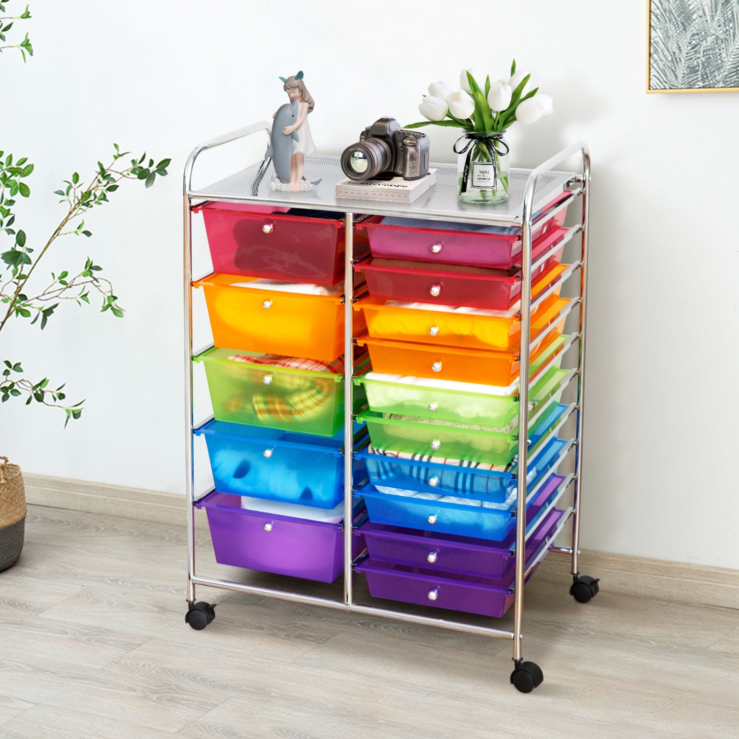 15 Drawers Rolling Storage Cart Organizer, Multicolor, Transparent File Cabinets at Gallery Canada