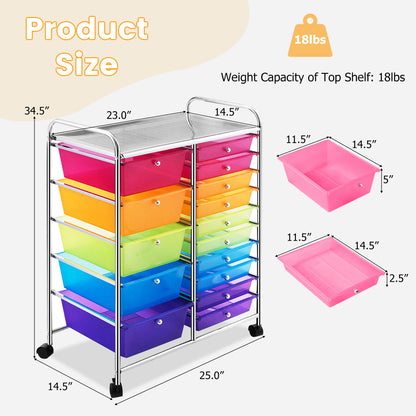 15 Drawers Rolling Storage Cart Organizer, Multicolor, Transparent File Cabinets at Gallery Canada