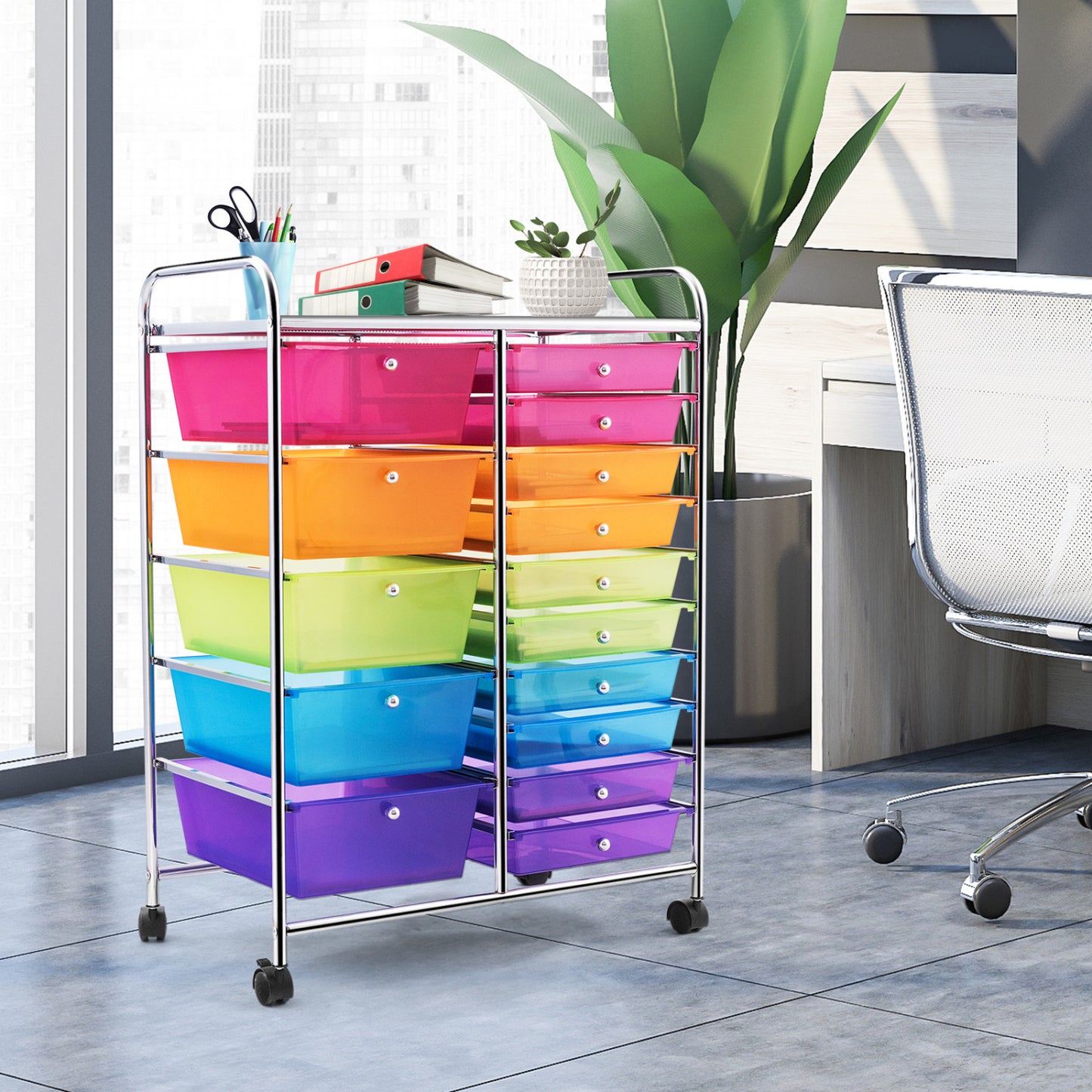 15 Drawers Rolling Storage Cart Organizer, Multicolor, Transparent File Cabinets at Gallery Canada