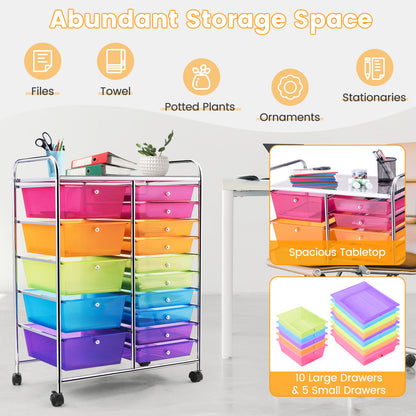 15 Drawers Rolling Storage Cart Organizer, Multicolor, Transparent File Cabinets at Gallery Canada