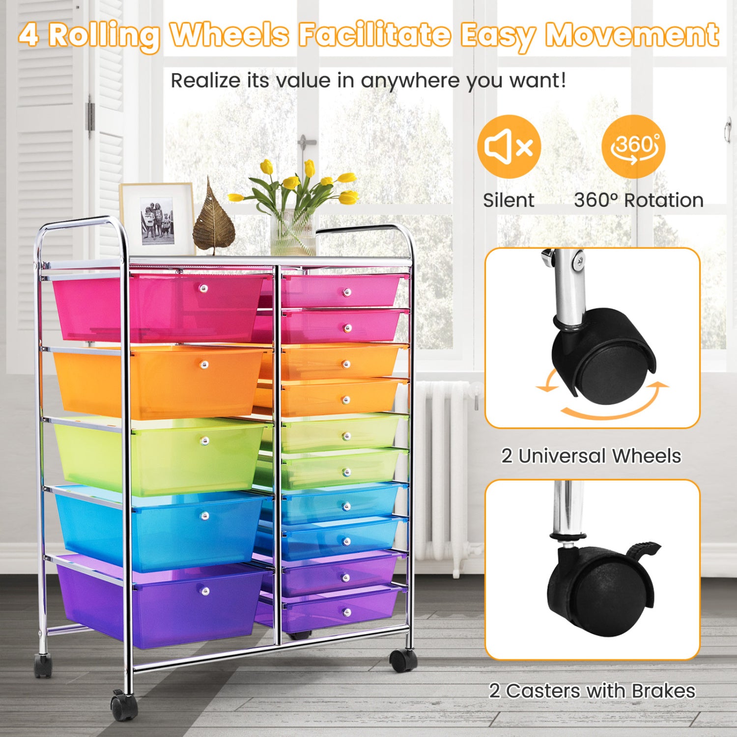 15 Drawers Rolling Storage Cart Organizer, Multicolor, Transparent File Cabinets at Gallery Canada