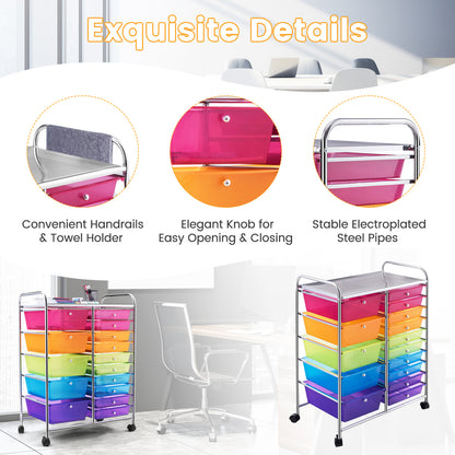 15 Drawers Rolling Storage Cart Organizer, Multicolor, Transparent File Cabinets at Gallery Canada