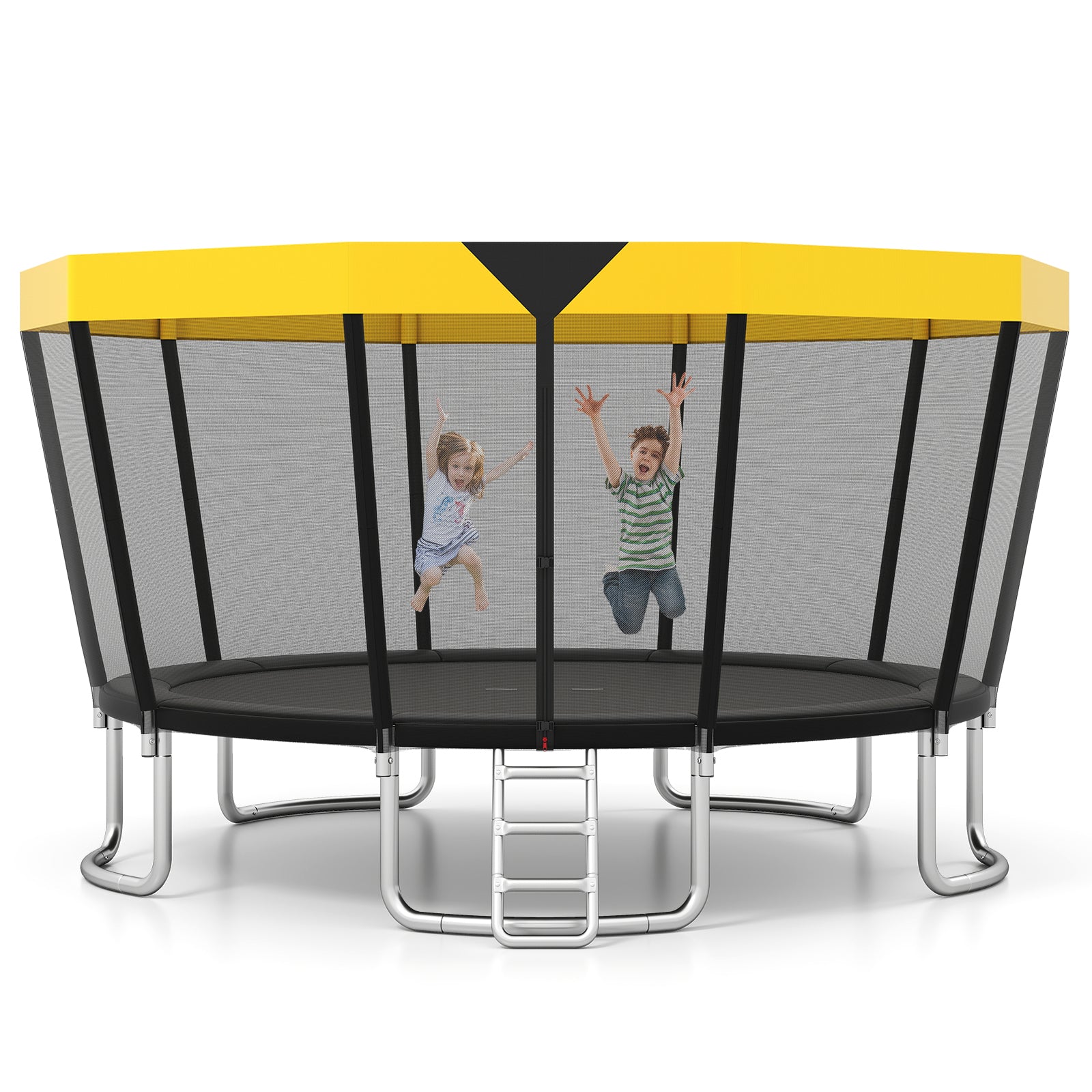 15 FT Outdoor Trampoline ASTM Compliant Recreational Trampoline with Non-Slip Ladder, Yellow Trampolines Yellow at Gallery Canada