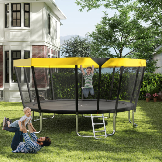 15 FT Outdoor Trampoline ASTM Compliant Recreational Trampoline with Non-Slip Ladder, Yellow Trampolines Yellow at Gallery Canada
