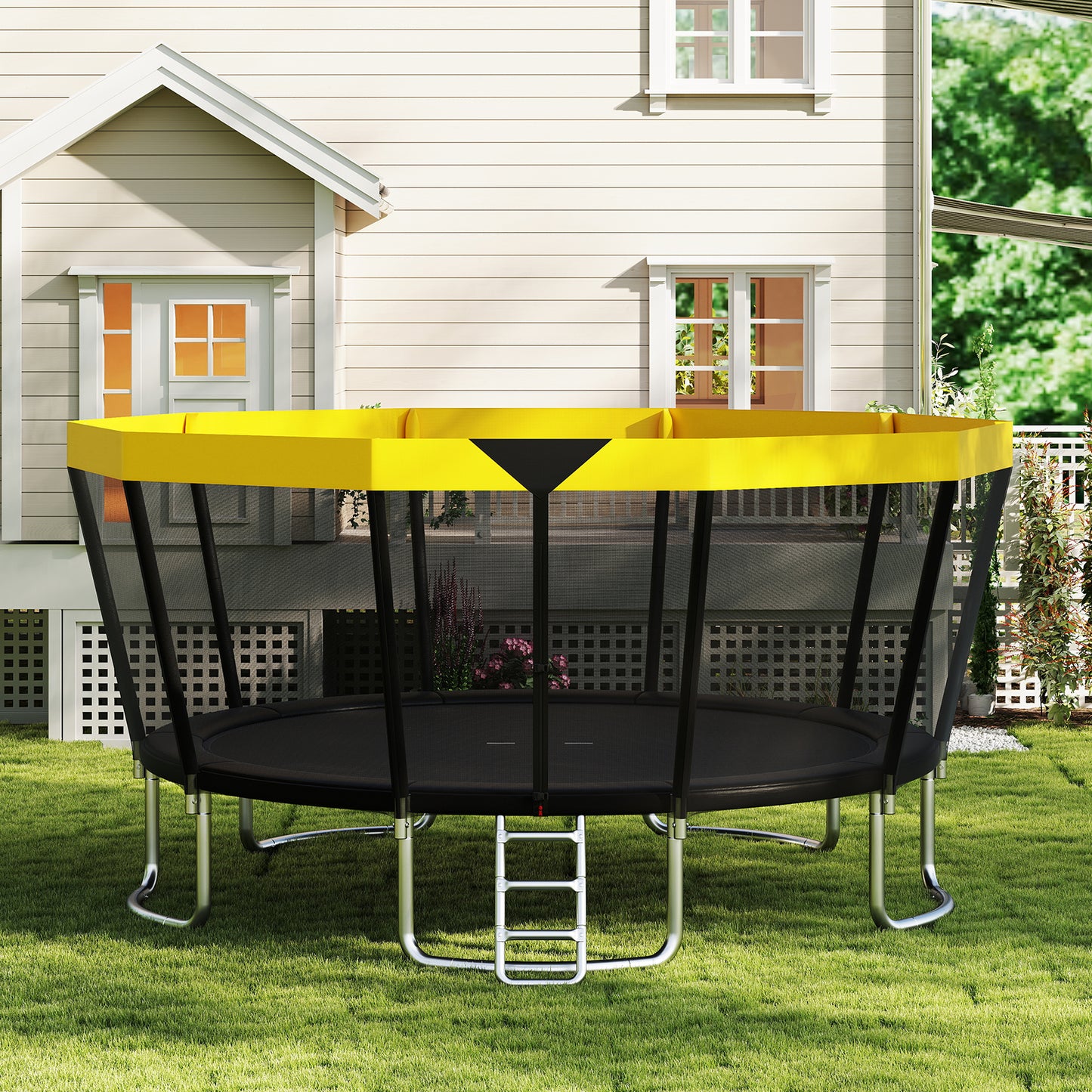 15 FT Outdoor Trampoline ASTM Compliant Recreational Trampoline with Non-Slip Ladder, Yellow Trampolines at Gallery Canada