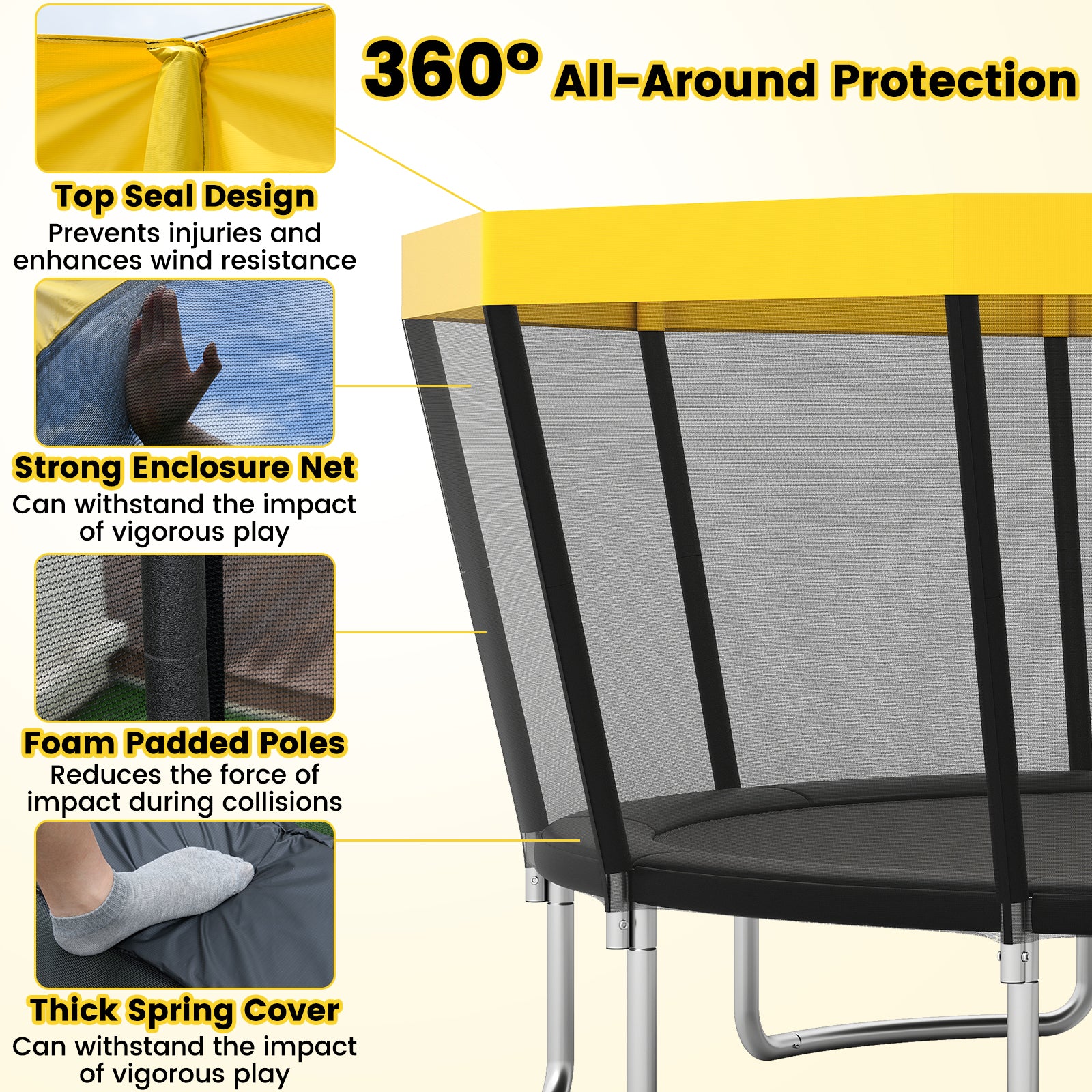 15 FT Outdoor Trampoline ASTM Compliant Recreational Trampoline with Non-Slip Ladder, Yellow Trampolines at Gallery Canada