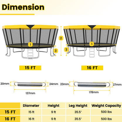 15 FT Outdoor Trampoline ASTM Compliant Recreational Trampoline with Non-Slip Ladder, Yellow Trampolines at Gallery Canada