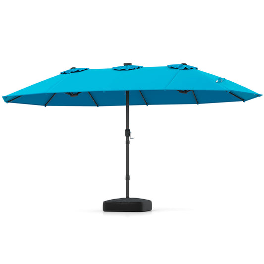 15 Ft Double Sided Patio Umbrella, 48 Solar LED Lights, Turquoise Outdoor Umbrellas Turquoise at Gallery Canada