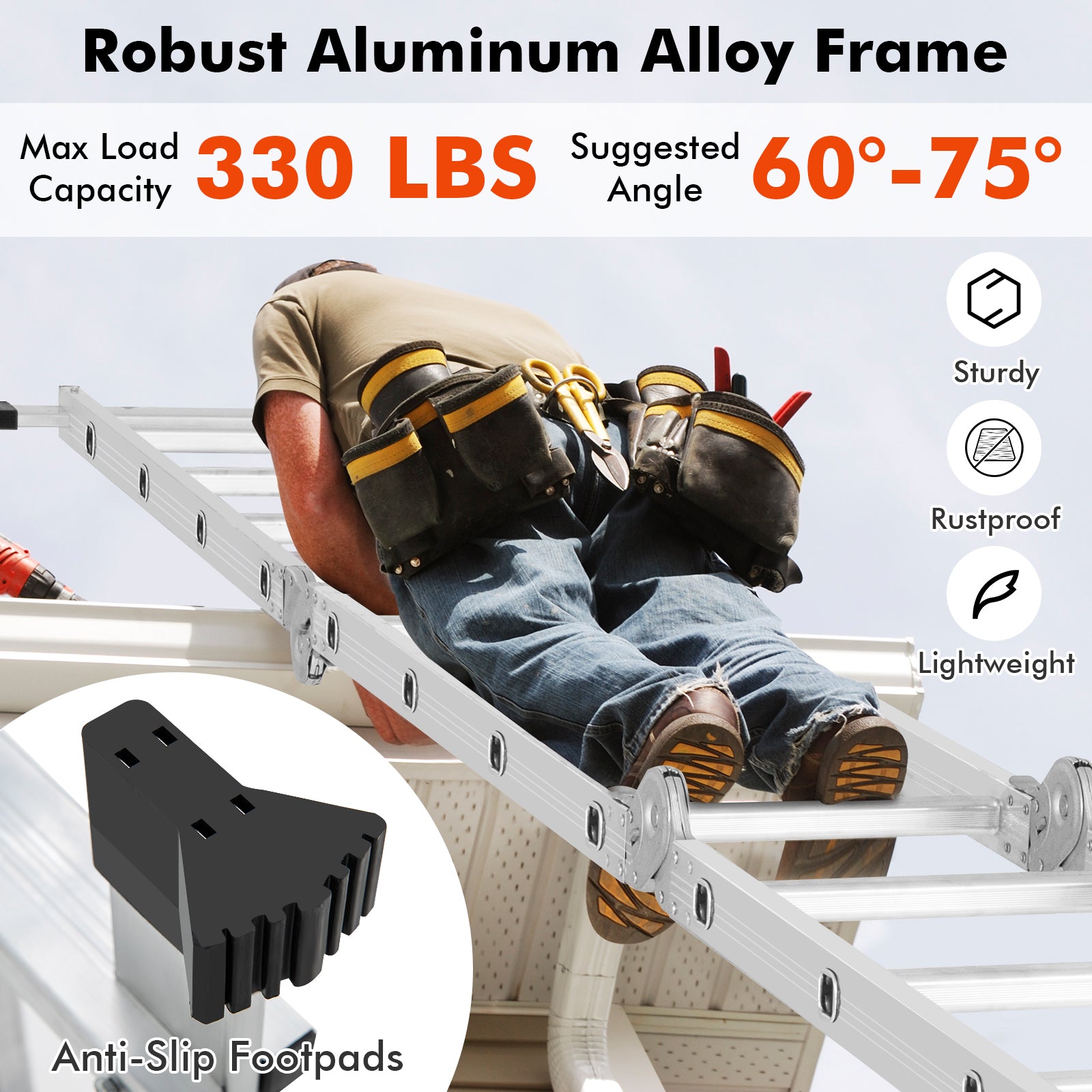 15 Feet Folding Aluminum Ladder, Safe Locking Hinge Garages at Gallery Canada