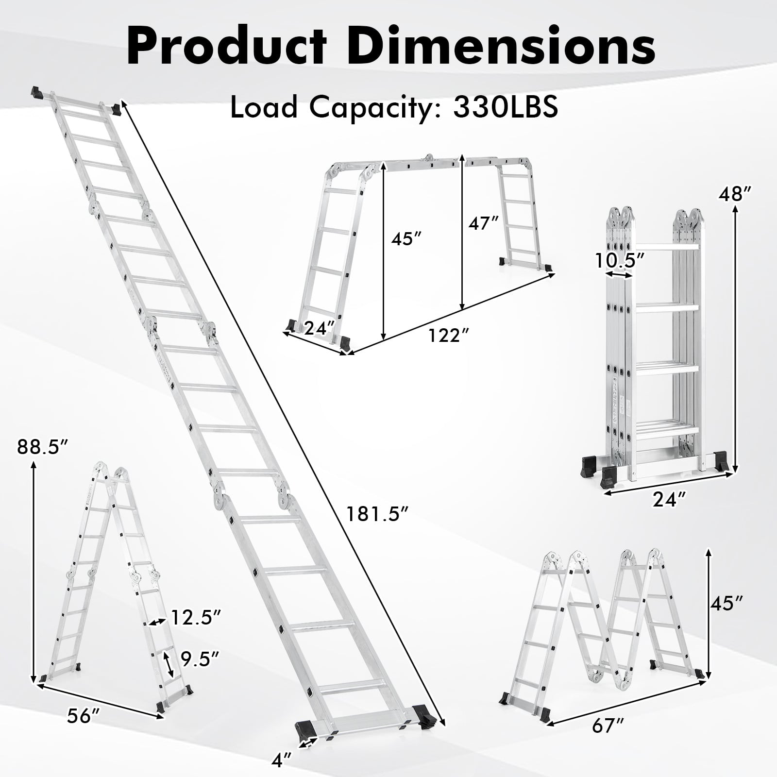 15 Feet Folding Aluminum Ladder, Safe Locking Hinge Garages at Gallery Canada