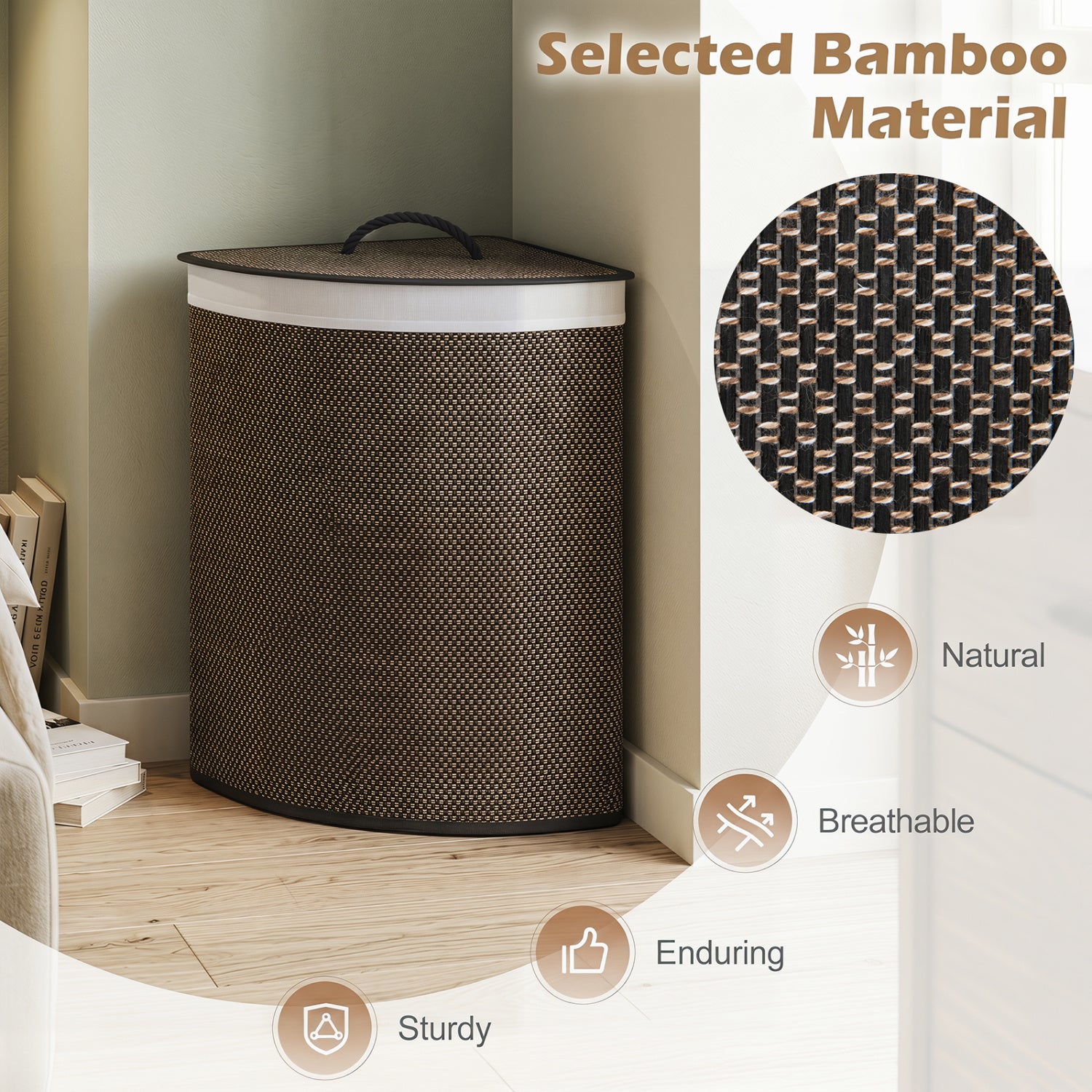 15 Gal Capacity Bamboo Laundry Hamper with Removable Liner, Black Laundry Baskets at Gallery Canada