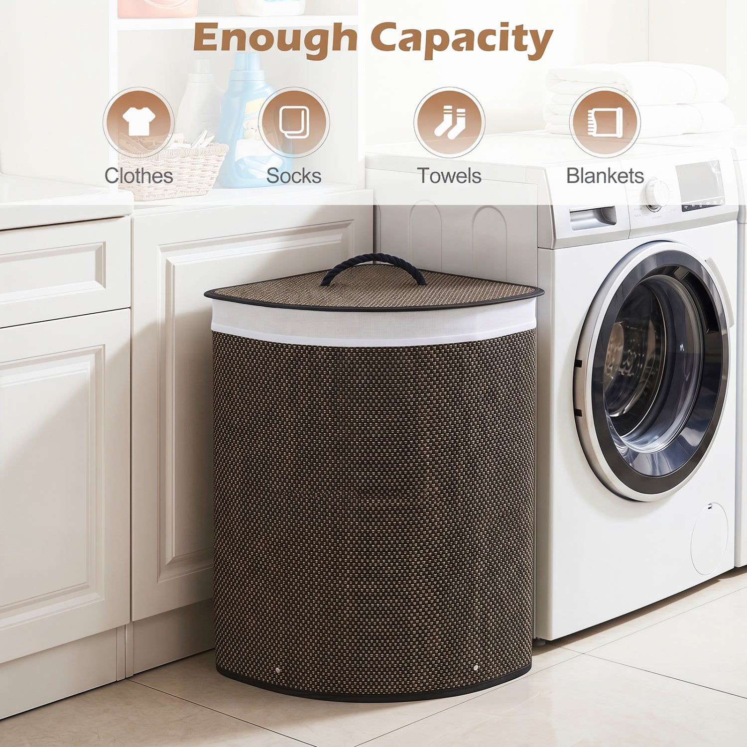 15 Gal Capacity Bamboo Laundry Hamper with Removable Liner, Black Laundry Baskets at Gallery Canada