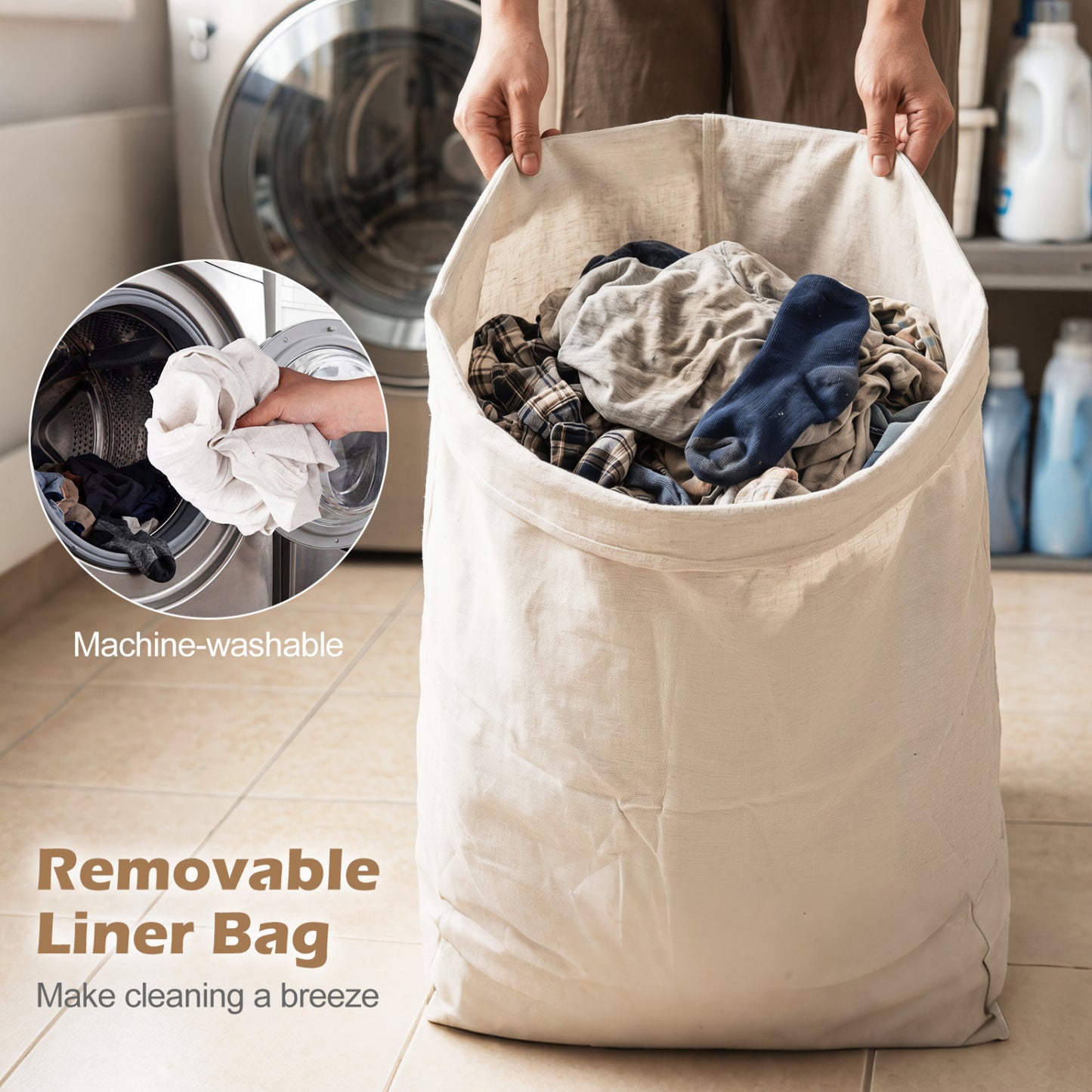 15 Gal Capacity Bamboo Laundry Hamper with Removable Liner, Black Laundry Baskets at Gallery Canada