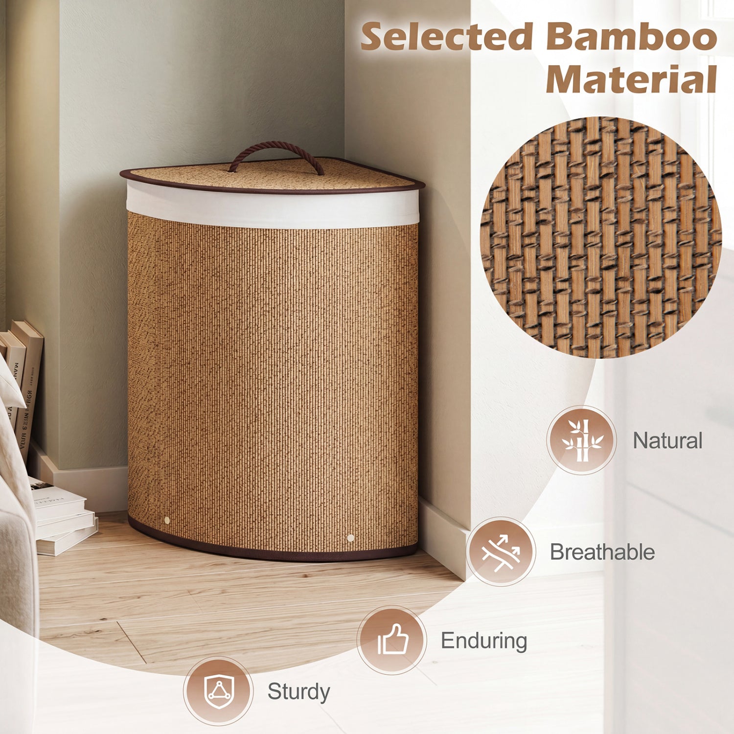 15 Gal Capacity Bamboo Laundry Hamper with Removable Liner, Brown Laundry Baskets at Gallery Canada