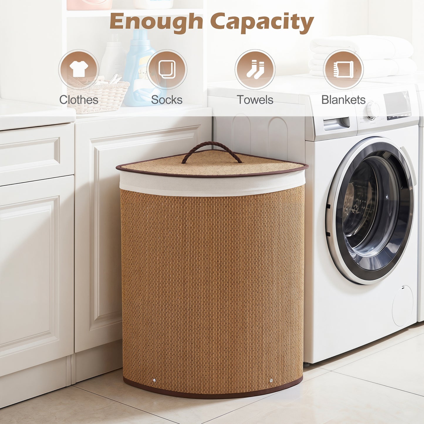 15 Gal Capacity Bamboo Laundry Hamper with Removable Liner, Brown Laundry Baskets at Gallery Canada