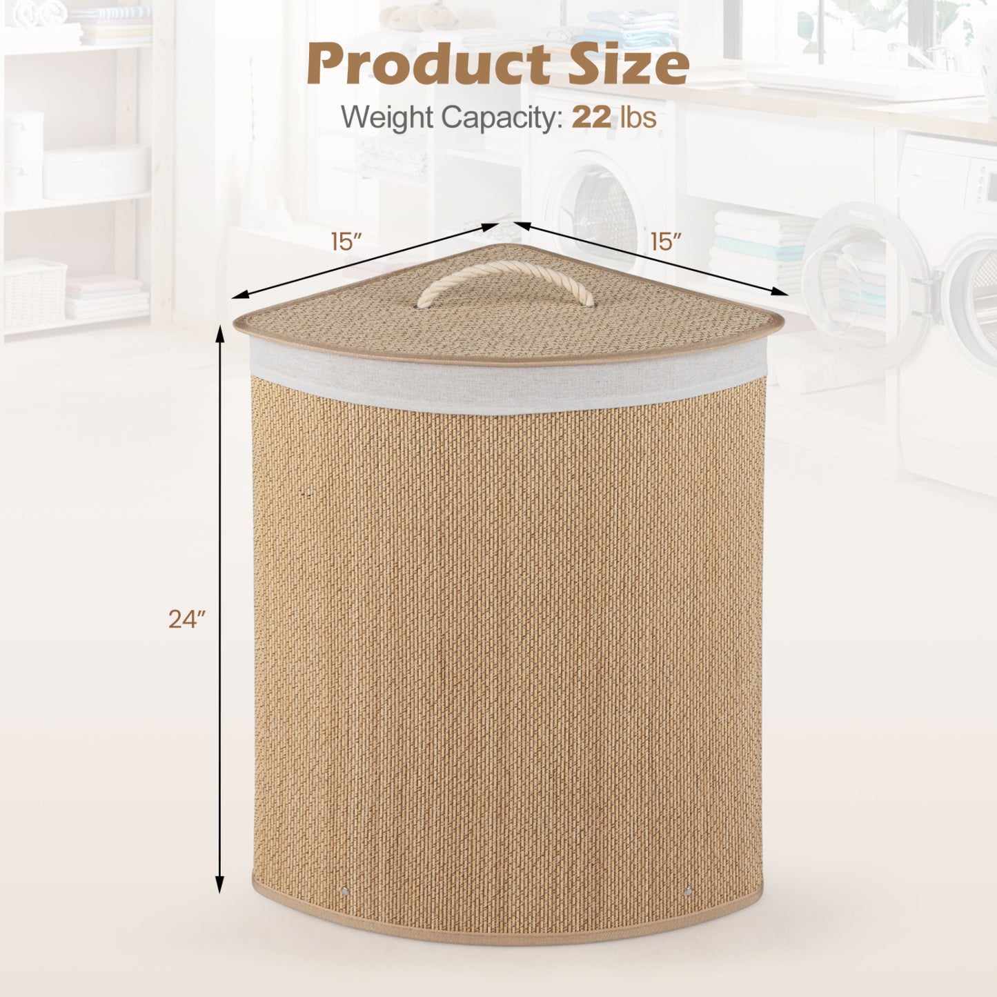15 Gal Capacity Bamboo Laundry Hamper with Removable Liner-Natrual, Natural Laundry Baskets at Gallery Canada