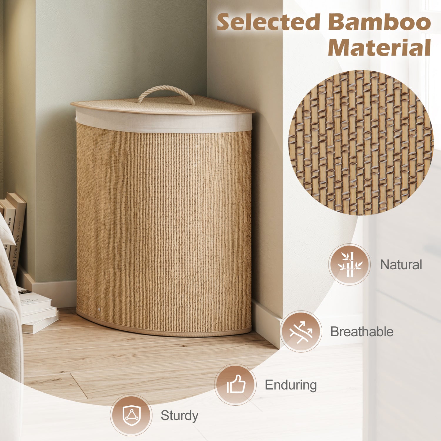 15 Gal Capacity Bamboo Laundry Hamper with Removable Liner-Natrual, Natural Laundry Baskets at Gallery Canada