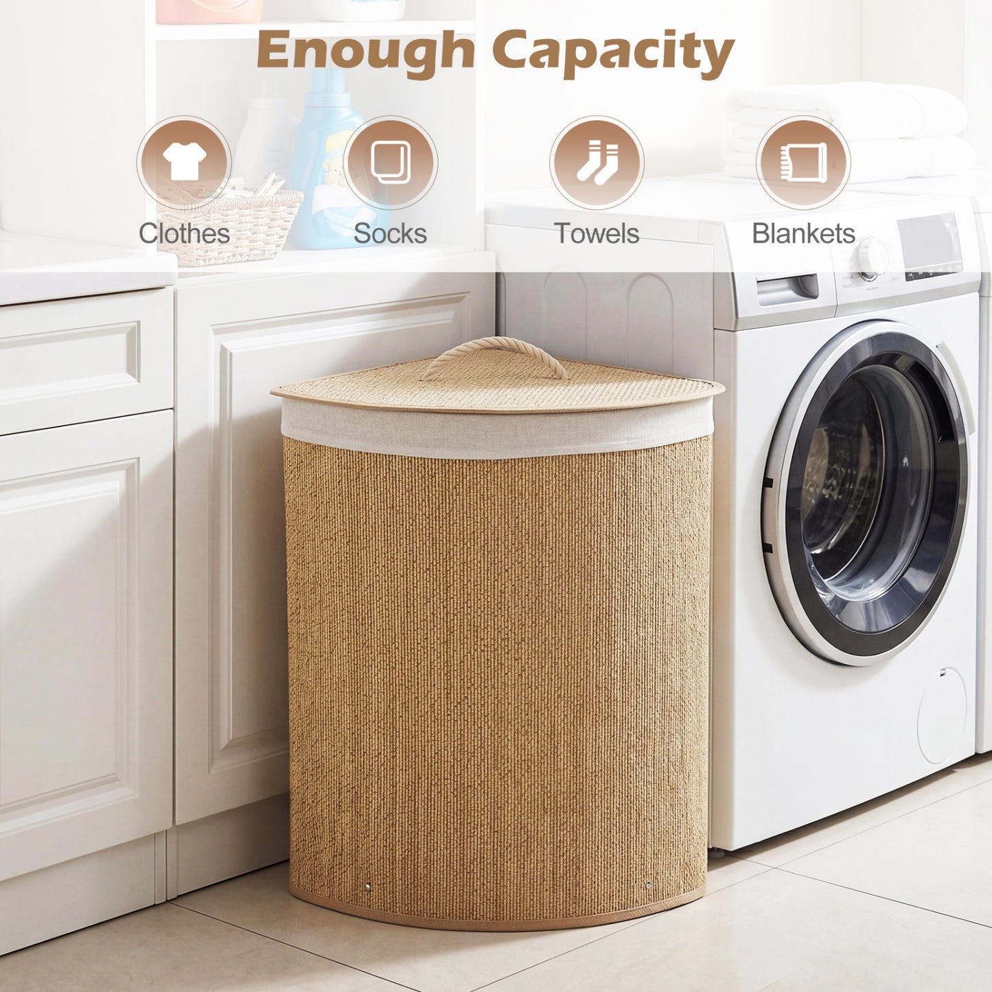 15 Gal Capacity Bamboo Laundry Hamper with Removable Liner-Natrual, Natural Laundry Baskets at Gallery Canada