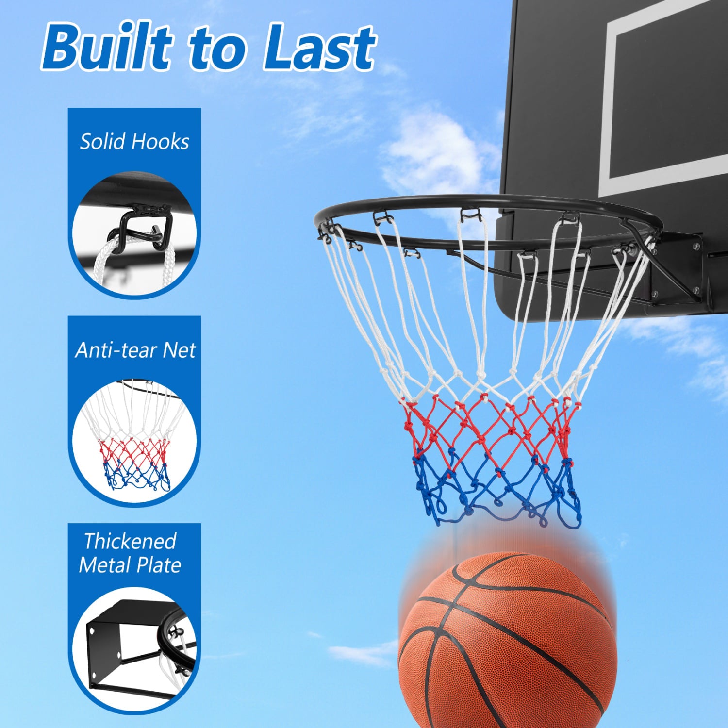 15 Inch Basketball Rim Replacement, All Weather Net, Black Sport Equipments at Gallery Canada