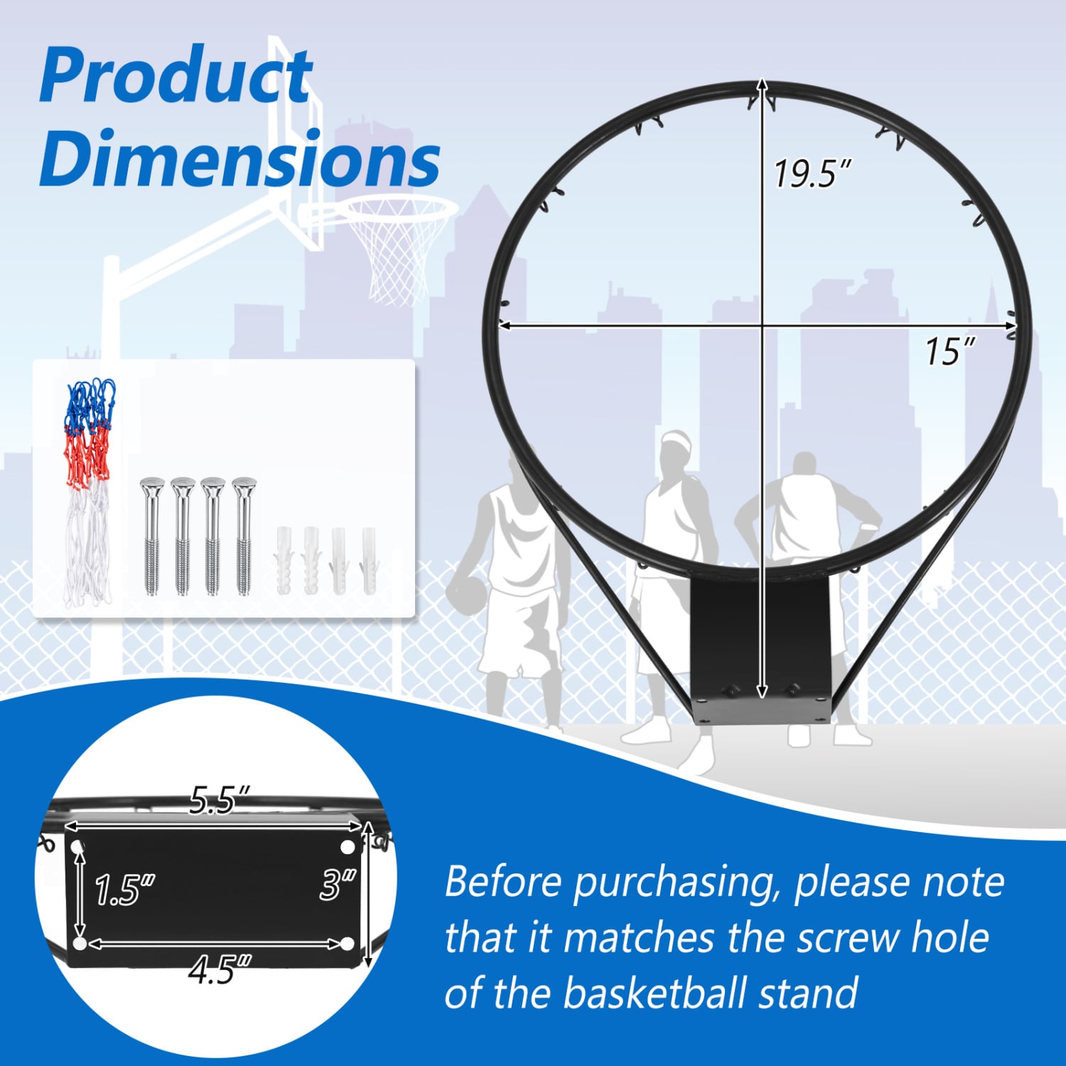 15 Inch Basketball Rim Replacement, All Weather Net, Black Sport Equipments at Gallery Canada