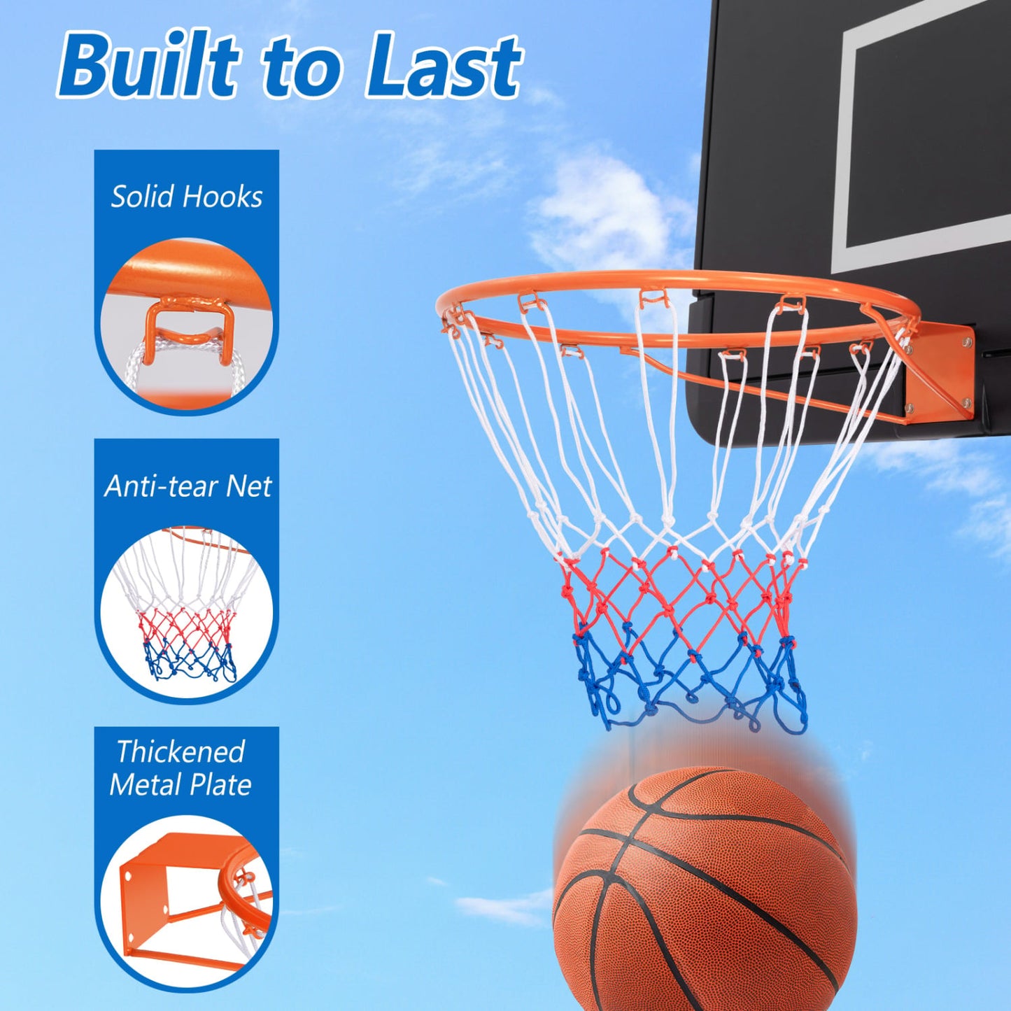 15 Inch Basketball Rim, All Weather Net, Orange Sport Equipments at Gallery Canada