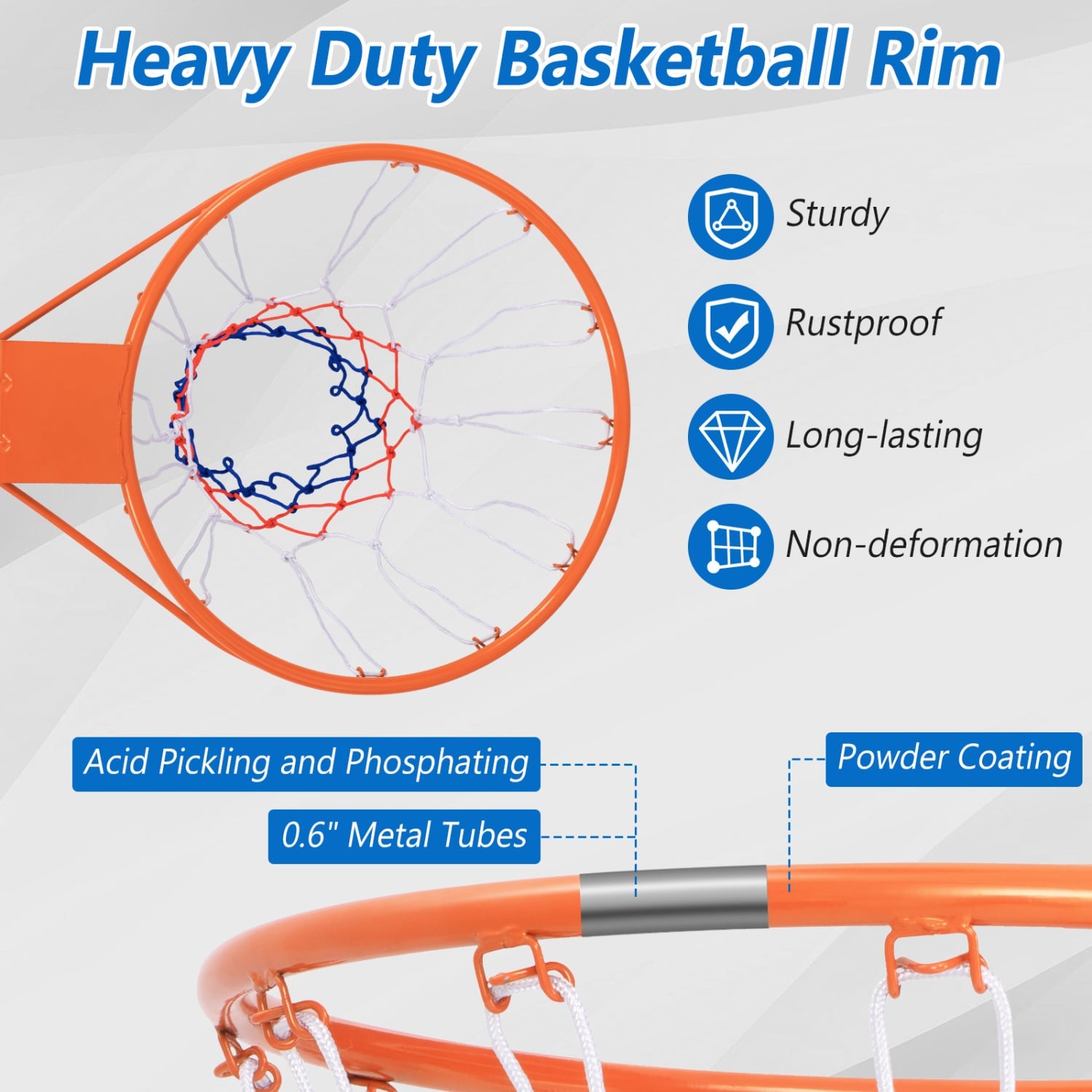 15 Inch Basketball Rim, All Weather Net, Orange Sport Equipments at Gallery Canada