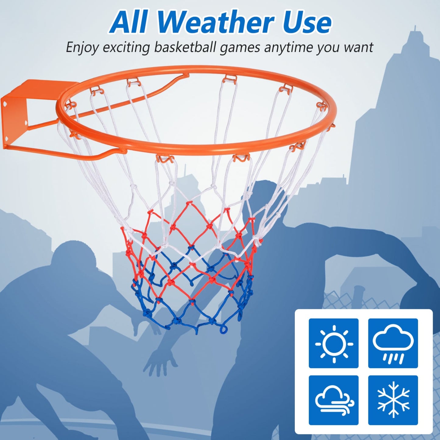 15 Inch Basketball Rim, All Weather Net, Orange Sport Equipments at Gallery Canada