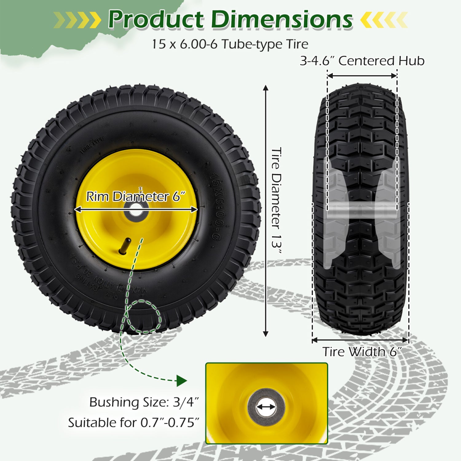 15 x 6.00-6 Tube-type Tires & Wheels 2 Pack 4 PR Tires, Yellow Garden Tools at Gallery Canada