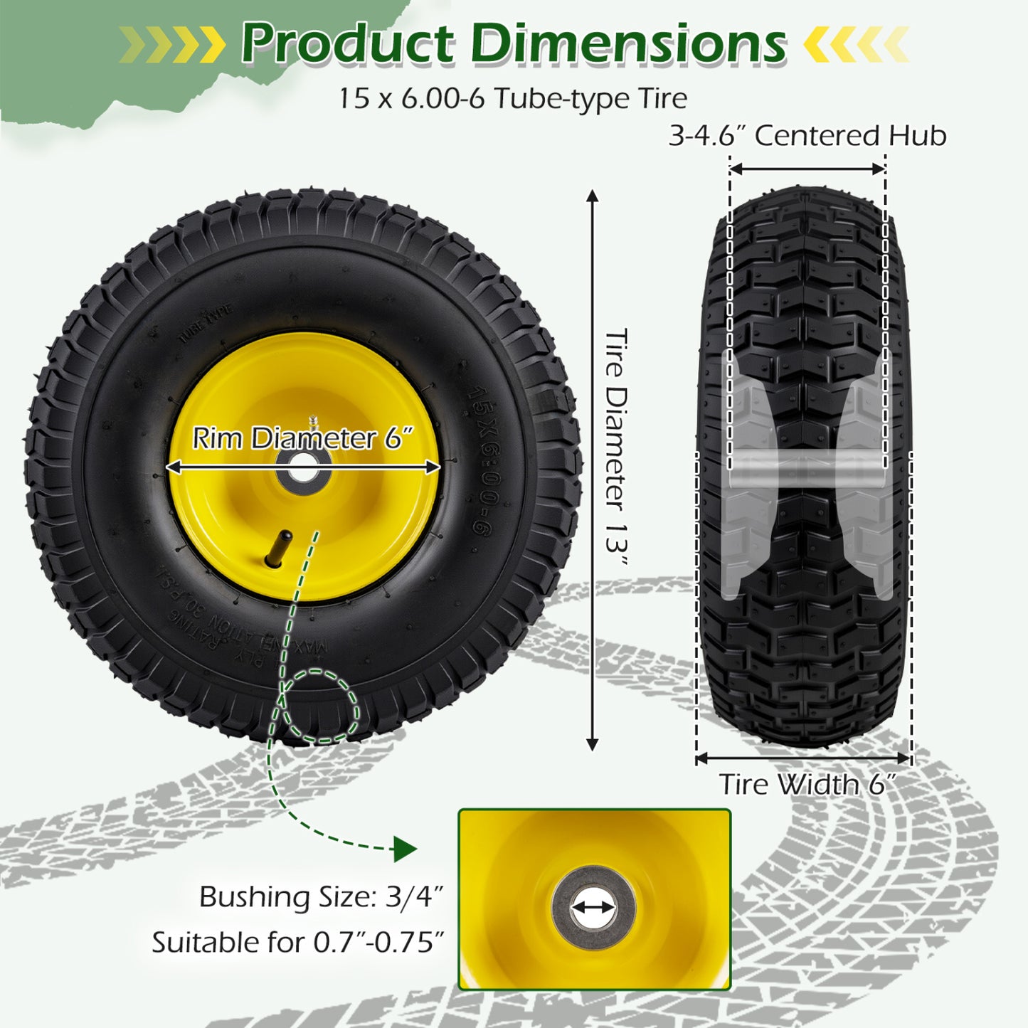15 x 6.00-6 Tube-type Tires & Wheels 2 Pack 4 PR Tires, Yellow Garden Tools at Gallery Canada